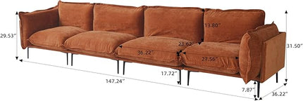 WJShome Sectional Couches for Living Room, Velvet 147" Modern 4 Seater Sofa with Removable Cushions Comfort Deep Seat ForApartment, 8" High Metal Legs, Easy to Clean, Terracotta
