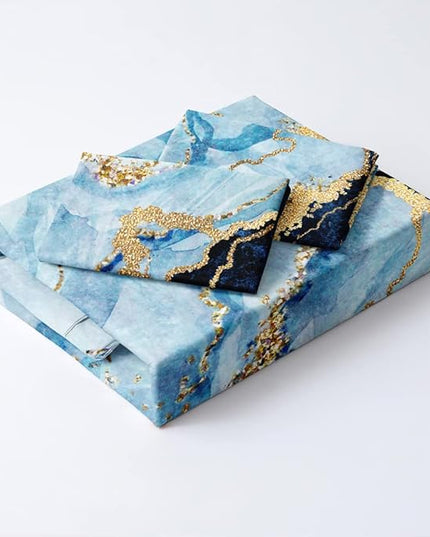 Royal Blue Marble Duvet Cover Set Queen Size Sequin Gold Bedding Comforter Covers with 2 Pillow Shams Breathable Durable Soft Comfy