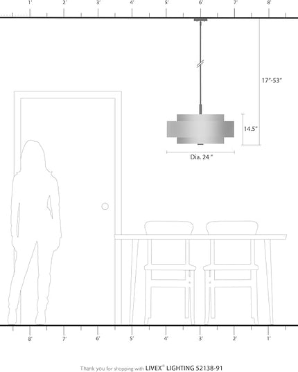 Livex Lighting Fabric Shade 52138-91 Meridian 5 Light Brushed Nickel Pendant