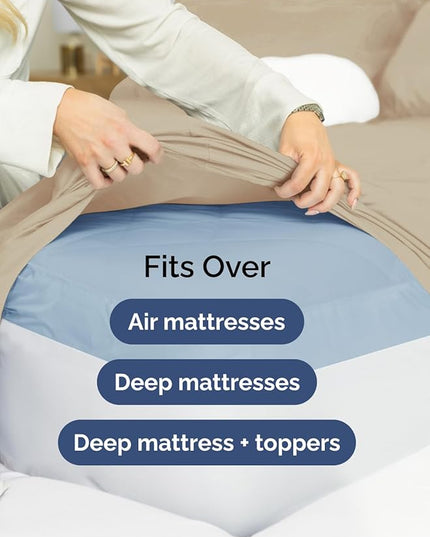 Extra Deep Split King Sheet Set - 7 Piece Breathable & Cooling Sheets - Hotel Luxury Bed Sheets Set - Easy & Secure Fit - Soft, Wrinkle Free & Comfy Sheets Set - Cream Sheet Set w/Extra Deep Pockets