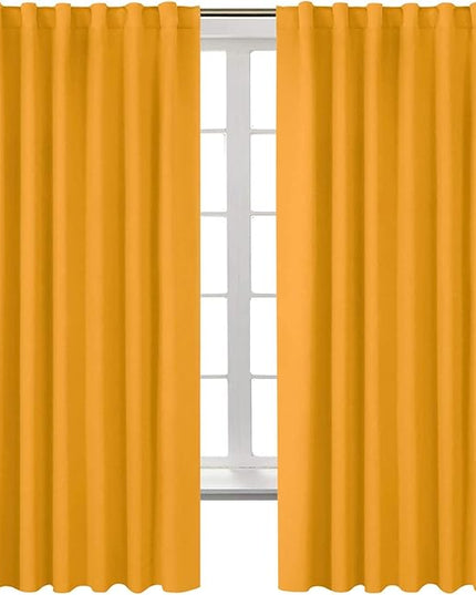 BGment Rod Pocket and Back Tab Blackout Curtains for Bedroom - Thermal Insulated Room Darkening Curtains for Living Room, 2 Window Curtain Panels (52 x 72 Inch, Mustard Yellow)