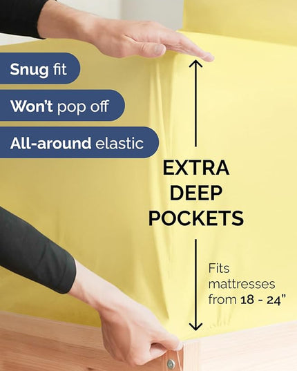 Extra Deep Full Sheet Set - 6 Piece Breathable and Cooling Sheets - Hotel Luxury Bed Sheets Set - Easy & Secure Fit - Soft, Wrinkle Free and Comfy Sheets Set - Yellow Sheet Set with Extra Deep Pockets