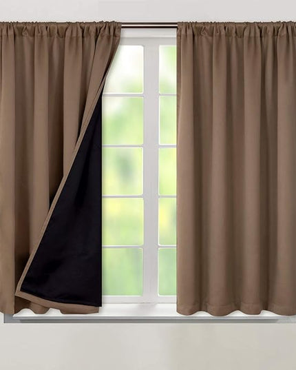 BGment Thermal Insulated 100% Blackout Curtains for Bedroom with Black Liner, Double Layer Full Room Darkening Noise Reducing Rod Pocket Curtain (52 x 54 Inch, Taupe, 2 Panels)