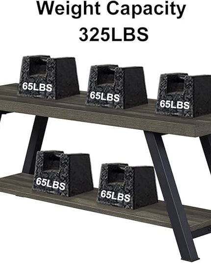 LVB Storage Bench, Industrial Indoor Entryway Bench, Wood Metal Hallway Accent Bench for Sitting, Rustic Shoe Rack Organizer Cabinet in Foyer Bedroom Living Room, Dark Gray Oak, 47 Inch Long
