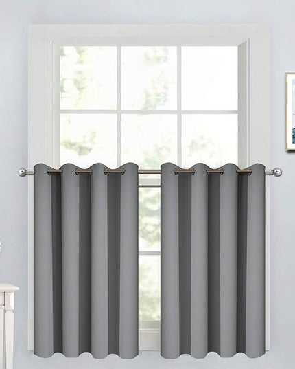 Yakamok 36 Inch Curtains Blackout Window Curtains for Kitchen, Grommet Room Darkening Thermal Insulated Sunlight Block Drapes for Living Room, W 52 x L 36, Grey, 2 Panels
