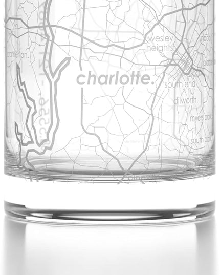 Well Told Engraved Charlotte North Carolina Map Rocks Glass, Old Fashioned Whiskey Glass (11 oz, Clear) Etched Whiskey Glass, Gifts For Whiskey Lovers