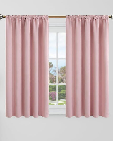 BGment 40 Inch Length Blackout Curtains for Cafe - 34 x 40 inch Short Curtains Rod Pocket and Back Tab Thermal Insulated Room Darkening Curtains for Bathroom/Kids Room, 2 Window Panels, Pink