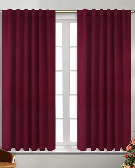 BGment Rod Pocket and Back Tab Blackout Curtains for Bedroom - Christmas Curtains Thermal Insulated Room Darkening Drapes for Living Room, 2 Window Curtain Panels (52 x 45 Inch, Burgundy Red)