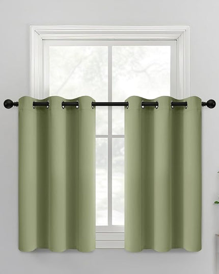 Yakamok Room Darkening Thermal Insulated with Grommet Window Curtain for Bedroom, 38Wx36L inch, Light Reducing Drapes for Living Room,Sage Green, 2 Panels
