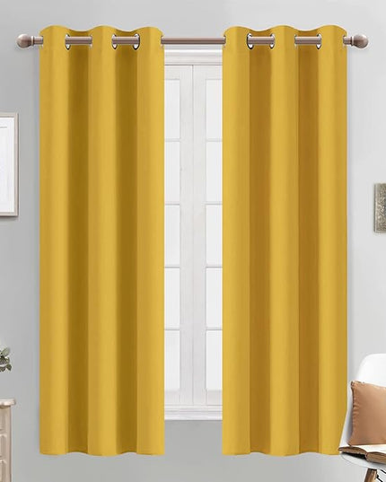 Yakamok Light Blocking Window Blackout Curtains Thermal Insulated Room Darkening Drapes for Bedroom,Solid Grommet Top Window Panels, 38x63 Inch, Mustard Yellow, One Pair