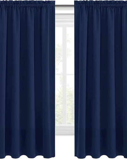 DWCN Blackout Curtains 63 Inch Length for Bedroom 2 Panels Set, Room Darkening Insulated Thermal Drapes for Living Room, Rod Pocket Window Treatment for Kids Boys Room (W52 x L63 Inch, Navy Blue)