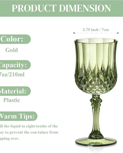 XUWAIDSGN 7oz Plastic Vintage Wine Glasses Drinking Glasses Unbreakable Wedding Glassware Crystal Water Goblets Reusable Drinkware Vintage Champagne Flutes (100, Dark Green)