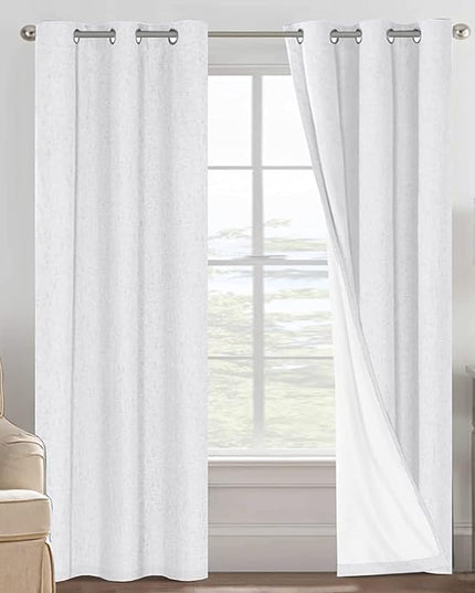 H.VERSAILTEX 100% Blackout Curtains for Bedroom Thermal Insulated Linen Textured Curtains Heat and Full Light Blocking Drapes Living Room Curtains 2 Panel Sets, 42x84 - Inch, Pure White