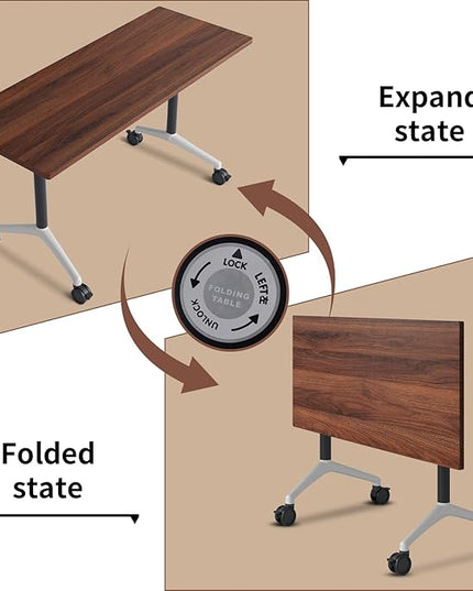 Conference Room Table with Flip-Top Design for Dynamic Meetings, Business Table Computer Desk with Heavy-Duty Frame,Foldable Seminar Meeting Tables for Home Office (4, A, 47.2IN)