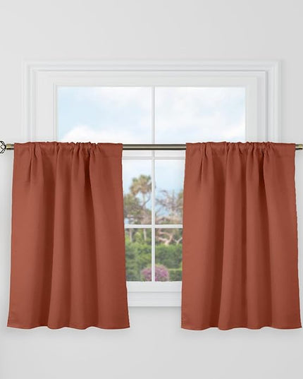 BGment Small Windows Curtains 36 Inch Length for Camper - 34 x 36 inch Blackout Curtains Rod Pocket and Back Tab Thermal Insulated Room Darkening Fall Drapes for Kitchen/Cafe, 2 Panels, Terracotta