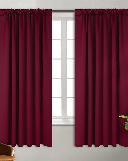 BGment Wide Christmas Red Blackout Curtains 63 inch Length - Rod Pocket and Back Tab Thermal Insulated Room Darkening Curtains for Living Room, 70 x 63 Inch, Burgundy Red, 2 Window Panels