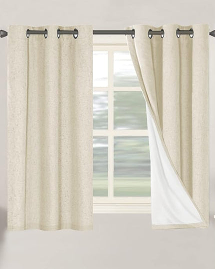 H.VERSAILTEX 100% Blackout Curtains for Bedroom Thermal Insulated Linen Textured Curtains Heat and Full Light Blocking Drapes Living Room Curtains 2 Panel Sets, 42x54 Inch, Bleached Sand