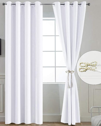 Yakamok Pure White Room Darkening Curtain Panels,Thermal Insulated Curtains, Solid Grommet Top Drapes for Bedroom/Living Room, 52x96 Inch, 2 Panels
