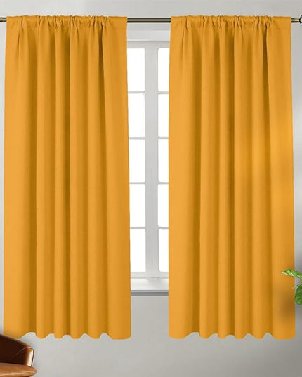 BGment Rod Pocket and Back Tab Blackout Curtains for Bedroom - Thermal Insulated Room Darkening Curtains for Living Room, 2 Window Curtain Panels (52 x 63 Inch, Mustard Yellow)