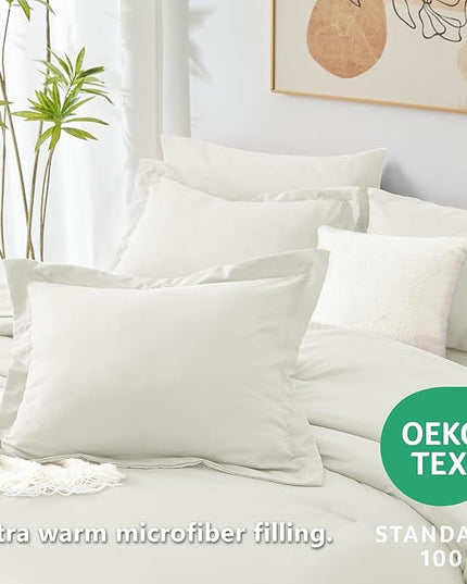 CozyLux King Size Comforter Set Ivory, 7 Pieces Bed in a Bag King Comforter Set with Sheets, Soft Bedding Set with Down Alternative Comforter, Fitted Sheets, Flat Sheets, Pillow Shams and Pillowcases