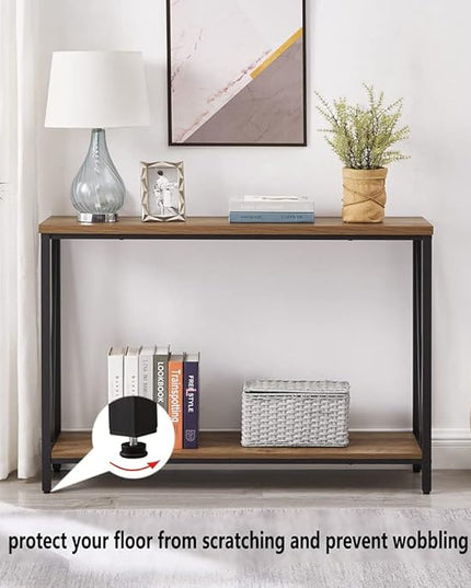 FOLUBAN Rustic Sofa Console Table, 2-Tier Industrial Entryway Hallway Table for Living Room, Oak