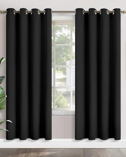 YoungsTex Black Blackout Curtains 80 Inches Length for Living Room - Thermal Insulated Window Treatments with Grommet Room Darkening Drapes Heat Blocking for Bedroom, 2 Panels, 52 x 80 Inch