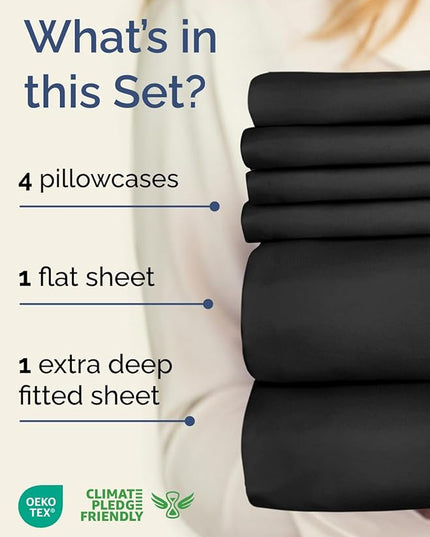 Extra Deep Full Sheet Set - 6 Piece Breathable and Cooling Sheets - Hotel Luxury Bed Sheets Set - Easy & Secure Fit - Soft, Wrinkle Free and Comfy Sheets Set - Black Sheet Set with Extra Deep Pockets