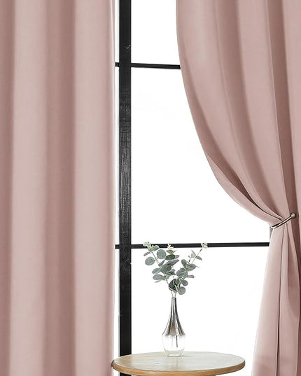 Gwine Blush Pink Blackout Curtains for Bedroom 84 inches Long 2 Panels Set, Solid Noise Reducing Thermal Insulated Blackout Curtains for Living Room with Rod Pocket, Each 40" Wx84 L