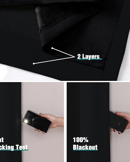 ChrisDowa 100% Blackout Curtains 84 inch Long for Bedroom with Black Liner, 2 Thick Layers Total Blackout Thermal Insulated Grommet Window Curtains 2 Panels Set (Black, 38 x 84 Inch)