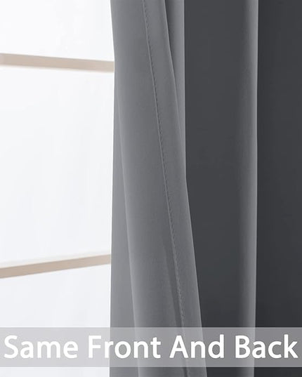 Yakamok Room Darkening Gray Blackout Curtains Thermal Insulated Grommet Curtain Panels for Bedroom, 42W x 72L, Grey, 2 Panels