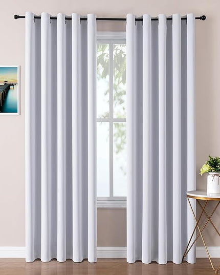 ChrisDowa Blackout Curtains 70 inches Wide for Bedroom - 2 Panels Set Extra Wide Grommet Thermal Insulated Room Darkening Curtains for Living Room (Greyish White, 70 x 84 Inch)