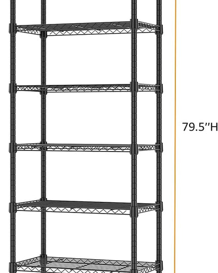 8 Tier 2000 lbs Storage Rack Metal Wire Shelving Unit, Storage Standing Shelf Organizer for Laundry Bathroom Kitchen Pantry Closet Garage Basement Utility Room, Black 13.8" D x 23.6" W x 79.5" H