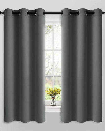 Yakamok 63 Inch Length Blackout Curtains for Bedroom, Thermal Insulated Room Darkening Grommet Top Window Drapes for Living Room,Dark Grey,42W x 63L,2 Panels