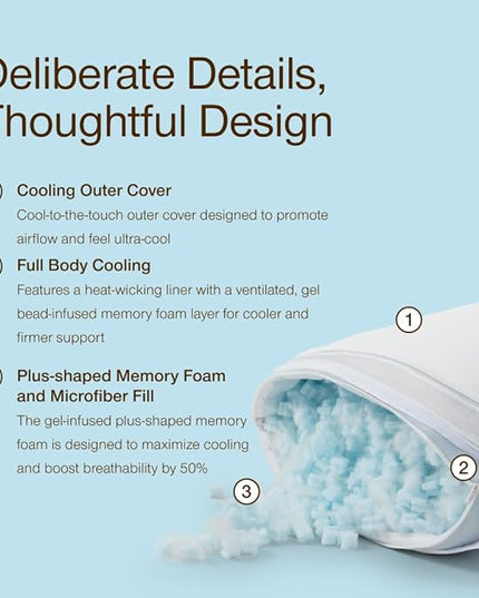 Coop Home Goods Cool+ Adjustable Cooling Body Pillow, 18x52, Cooling Gel Memory Foam & Microfiber, Side Sleeper & Pregnancy Pillow with Cool-to-The-Touch Washable Cover, Breathable Full Body Support