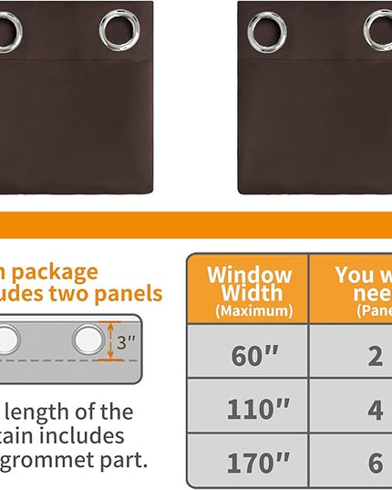 YoungsTex Brown Blackout Curtains for Bedroom Thermal Insulated with Grommet 63 Inches Length Room Darkening Window Drapes for Living Room Ofiice, 2 Panels, 42 x 63 Inch