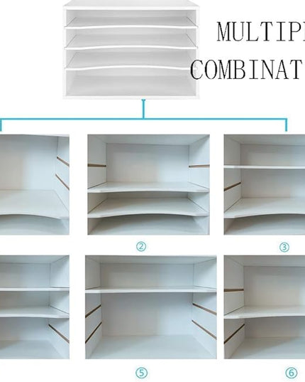 EMERIT 4-Tier Adjustable Paper Organizer, Large Capacity Desktop Organzier for Textbooks/Magazines/Office Files, Wooden Dividers, 7 lbs per Shelf, White