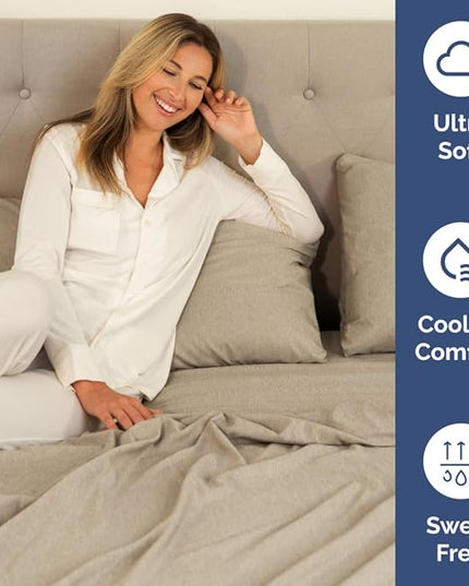 Extra Deep Full Sheet Set - 6 Piece Breathable and Cooling Sheets - Hotel Luxury Bed Sheets Set - Easy Fit - Soft, Wrinkle Free and Comfy Sheets Set - Heathered Beige Sheet Set with Extra Deep Pockets