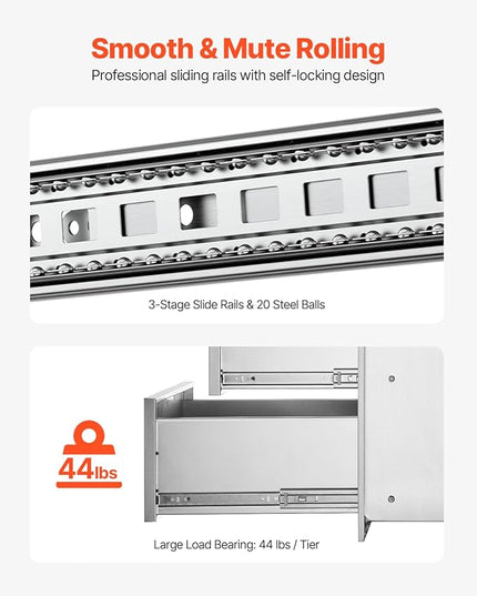 VEVOR Outdoor Kitchen Drawers 13" W x 20.5" H x 21" D, Flush Mount Double BBQ Access Drawer with Stainless Steel Handle, BBQ Island Drawers for Outdoor Kitchens or Patio Grill Station