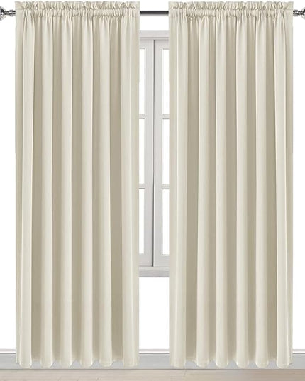 DWCN Blackout Curtains for Living Room Thermal Insulated, Energy Saving & Noise Reducing Bedroom Curtains, Light Beige, W 70x L 84 Inch, Set of 2 Rod Pocket Curtain Panels