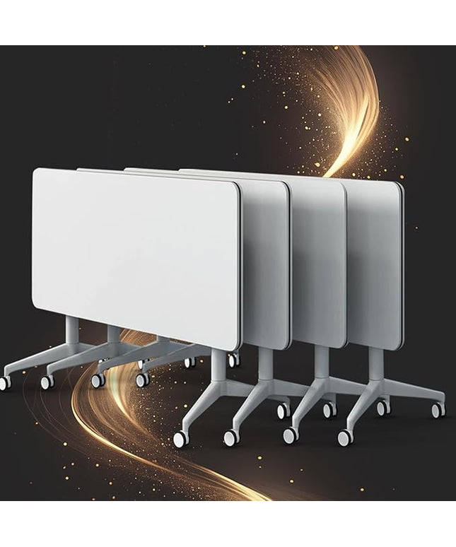 Conference Table, Folding Conference Room Tables, Modern Flip Top Seminar Training Meeting Table with Wheels, Modular Foldable Conference Tables for Home Office Classr (White 4 Pack, 70.8inch)