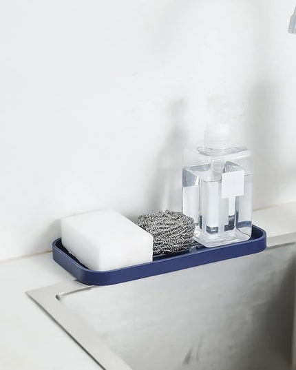 Silicone Kitchen Sink Organizer Tray for Multiple Usage,Eco-Friendly Sponges Holder for Kitchen Bathroom Counter or Sink,Dish Soap Dispenser,Scrubber,Bottle,Cup (Navy Blue, 10"×5.3")
