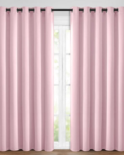 Yakamok Light Blocking Window Blackout Curtains Thermal Insulated Room Darkening Drapes for Bedroom,Solid Grommet Top Window Panels, 62x84 Inch, Pink, One Pair