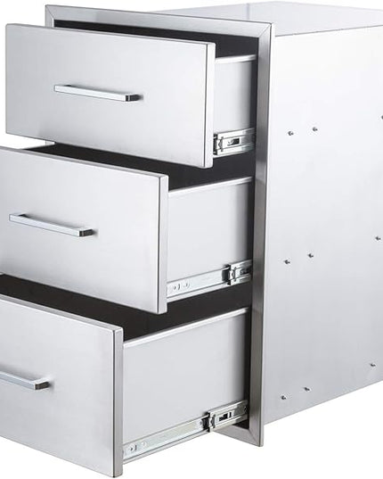 yuxiangBBQ Outdoor Kitchen Drawers Stainless Steel 3-Drawer BBQ Drawer 14" W x 20.5" H x 23" D Enclosed Built-in Drawer Flush Mount for Outdoor Kitchens & BBQ Islands