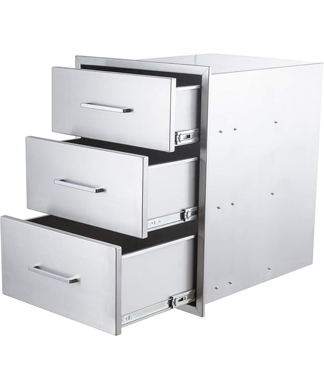 yuxiangBBQ Outdoor Kitchen Drawers Stainless Steel 3-Drawer BBQ Drawer 14" W x 20.5" H x 23" D Enclosed Built-in Drawer Flush Mount for Outdoor Kitchens & BBQ Islands
