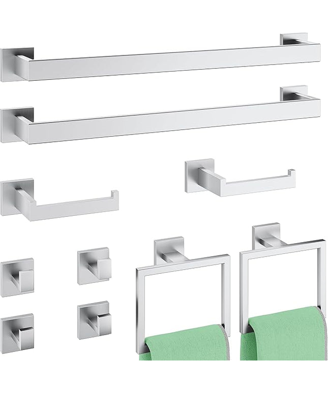 10-Piece Bathroom Hardware Accessories Set, 23.6 Inch SUS304 Stainless Steel Towel Bar Set, Wall Mounted Bathroom Towel Holders, Towel Hooks with Toilet Paper Holder