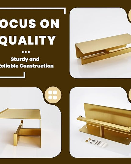 Suyar Toilet Paper Holder Brushed Gold, SUS 304 Stainless Steel Bathroom Double Toilet Paper Roll Holder with Shelf, Wall Mounted