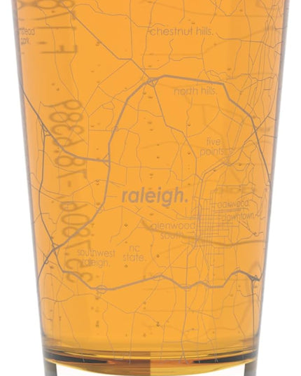 Well Told Engraved Raleigh North Carolina Map Pint Glass, Etched Beer Gift (16 oz, Clear) City Map Pint, Custom City Glassware, Gifts For Beer Lovers