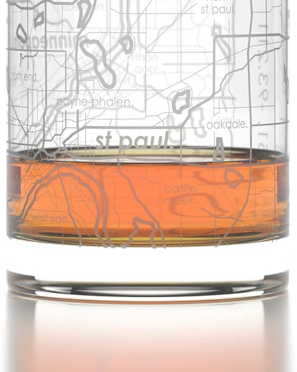 Well Told Engraved Minneapolis Minnesota Map Rocks Glass, Old Fashioned Whiskey Glass (11 oz, Clear) Etched Whiskey Glass, Gifts For Whiskey Lovers