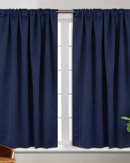 BGment Blackout Curtains for Bedroom - 38 x 45 inch Curtains Rod Pocket and Back Tab Thermal Insulated Room Darkening Curtains for Living Room, 2 Window Panels, Navy Blue