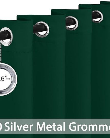 Yakamok Blackout Curtains Room Darkening Thermal Insulated Window Panels,Solid Grommet Top Drapes for Bedroom/Living Room(62Wx63L, Dark Green, 2 Panels)